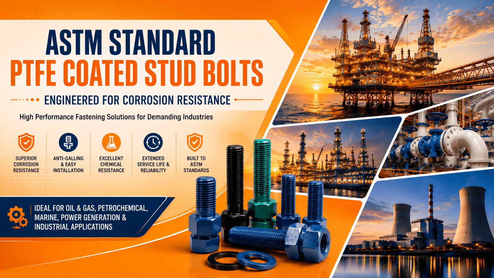 ASTM Standard PTFE Coated Stud Bolts – Applications, Benefits & Industrial Importance